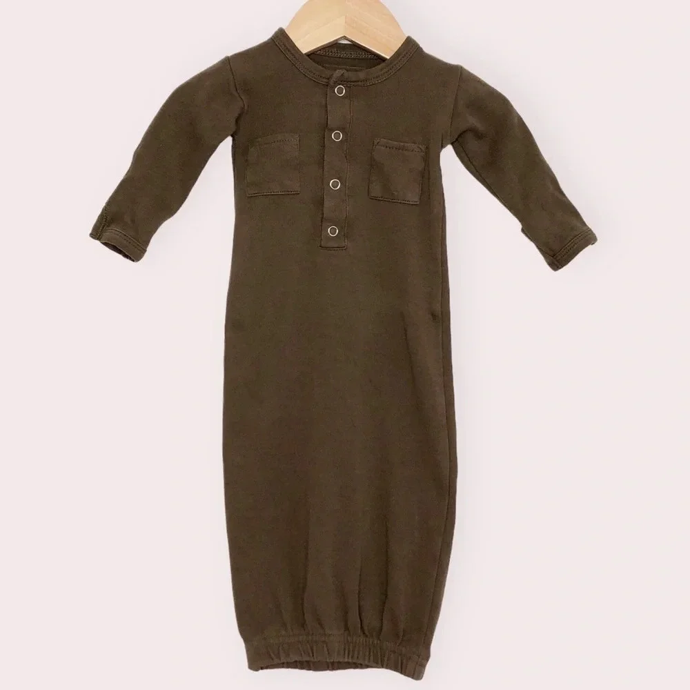 L'ovedBaby sleeping‎ gown brown snap front gender neutral size 0-3 months
